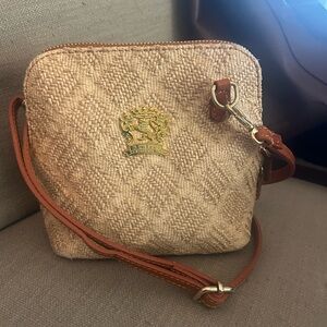 •Pratesi Italian Leather/Rafia Crossbody W|Adjustable Strap Cold Tone Hardware